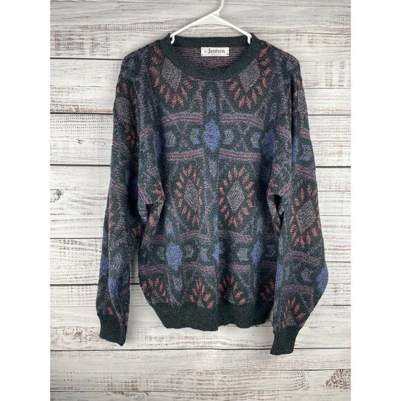 Jantzen Men’s Chunky Knit Sweater Aztec Medium Grandpa Vintage Geometric USA - Picture 1 of 7